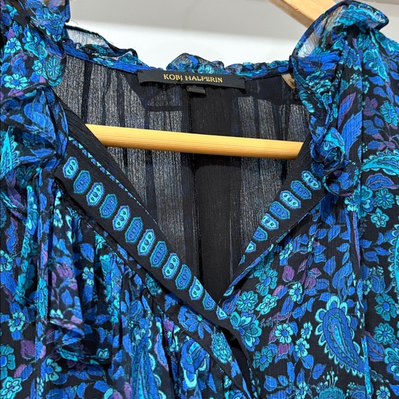 Kobi Halperin Paisley Printed Ruffled Long Sleeve Blouse, Size S - Picture 6 of 15